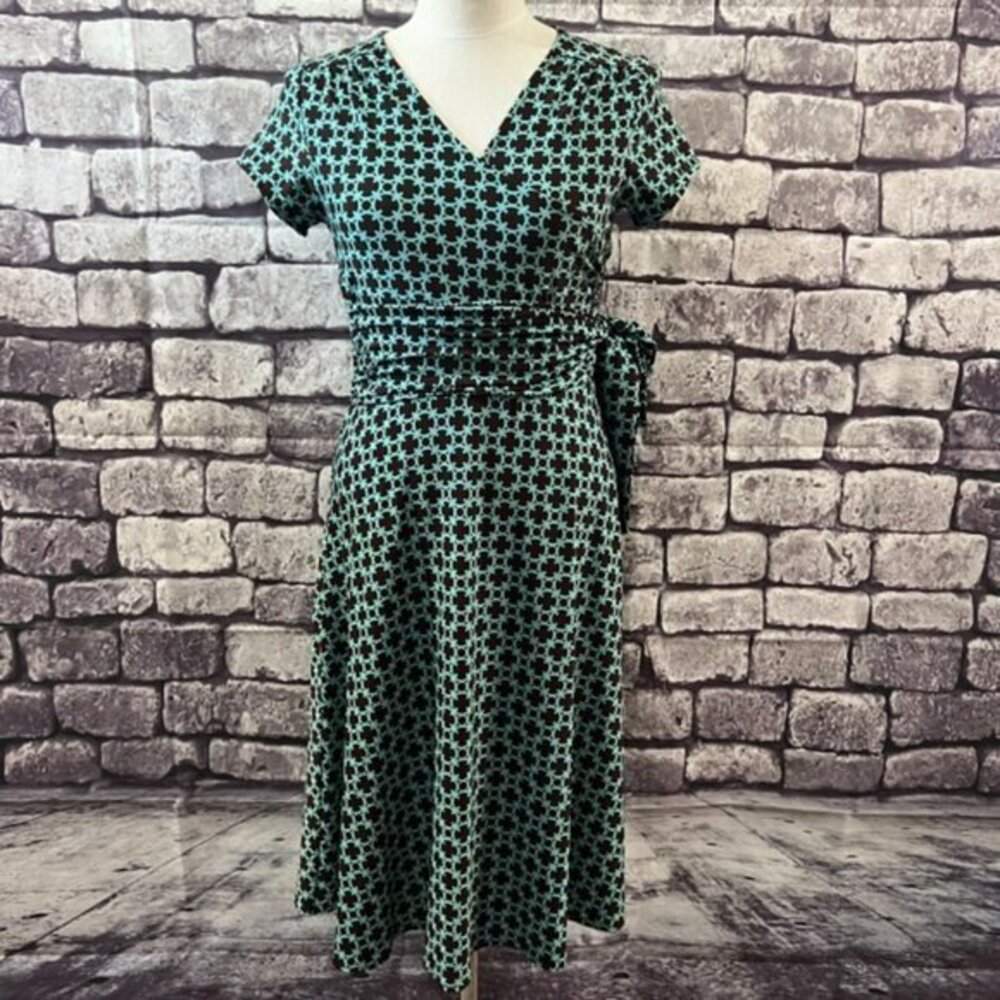 Harolds Brown & Aqua V-Neck Dress Size Small